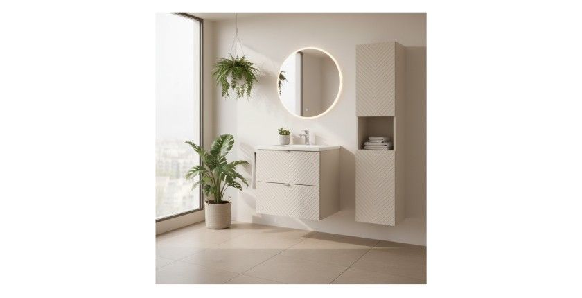 Badezimmer-Set AOKI: Unterschrank mit Schubladen 60cm + eingelassenes weißes Waschbecken + Säule