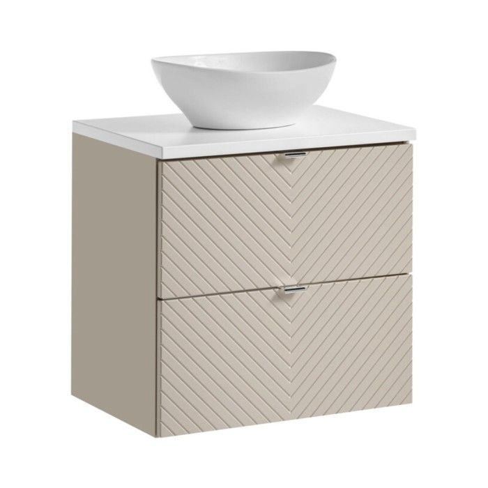 Conjunto para baño AOKI: mueble bajo lavabo con cajones de 60cm + encimera blanca + lavabo blanco redondo sobre encimera