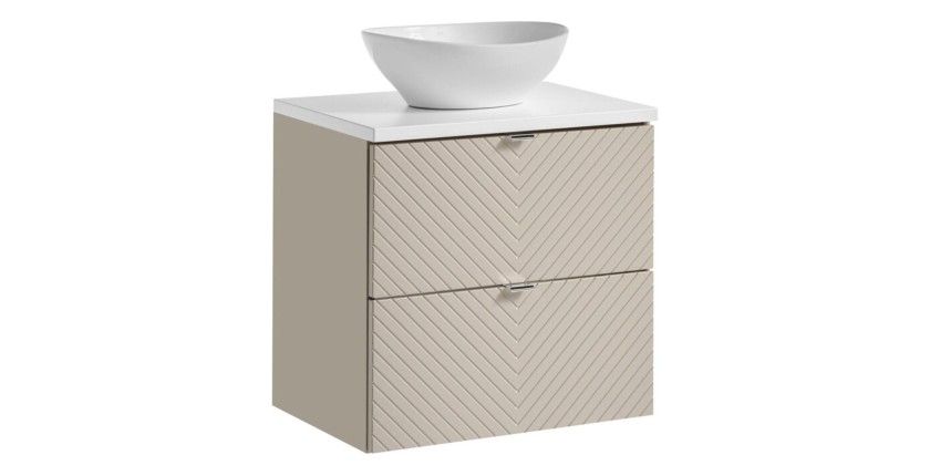 Ensemble meuble sous vasque beige avec plan vasque blanc et vasque à poser AOKI