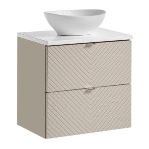 Ensemble de salle de bain AOKI : meuble sous vasque à tiroirs 60cm + plan vasque blanc + vasque blanche ronde à poser