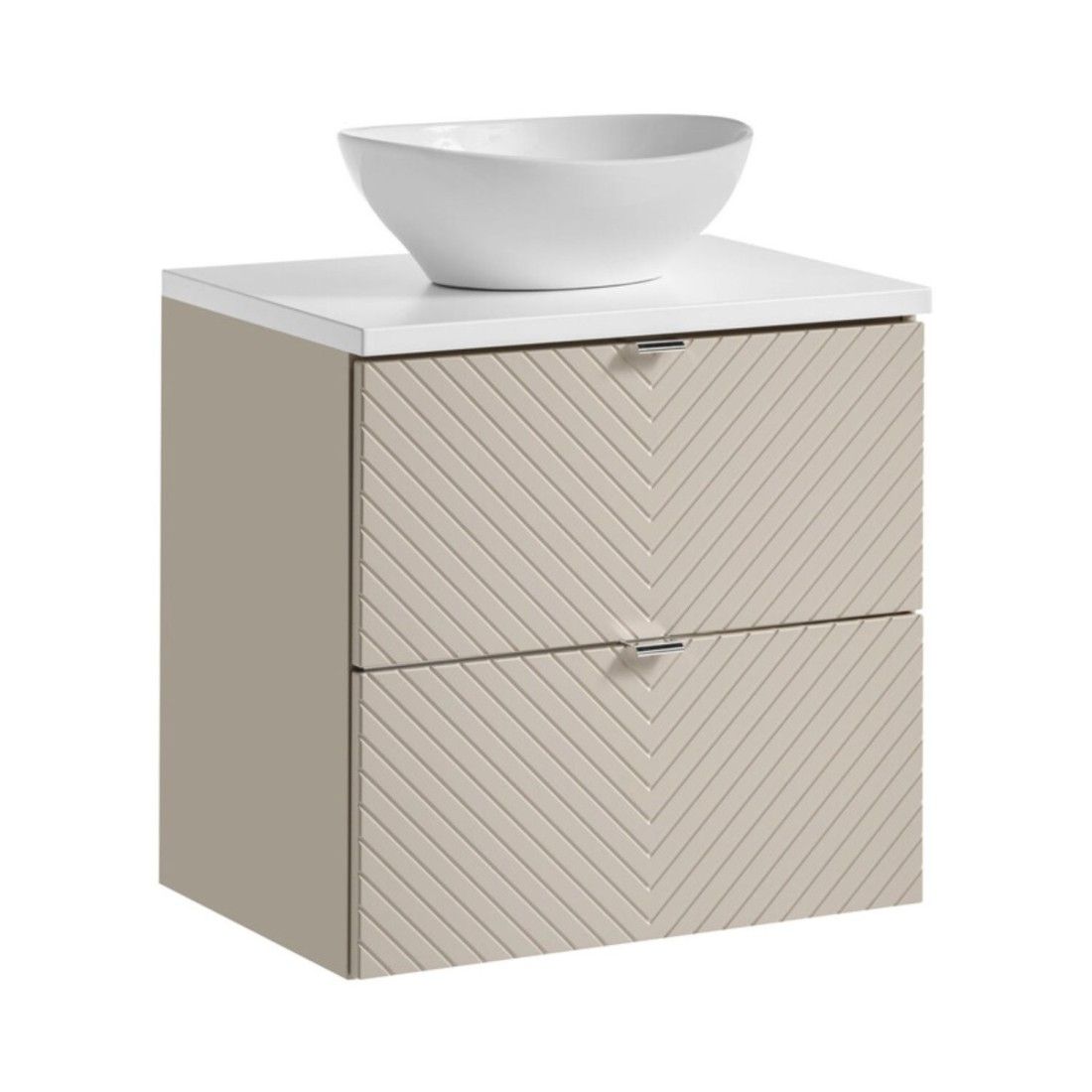 Ensemble meuble sous vasque beige avec plan vasque blanc et vasque à poser AOKI