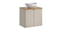 Ensemble meuble sous vasque à placard beige, plan vasque bois clair et vasque à poser AOKI