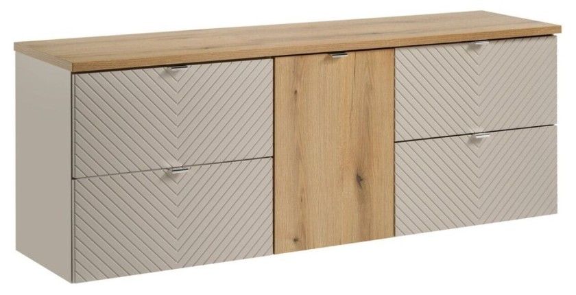 Ensemble meubles sous vasque AOKI beige et bois clair