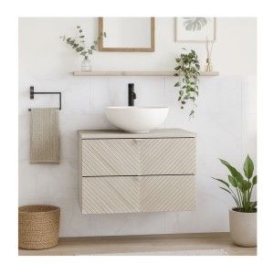 Ensemble meuble sous vasque et plan pour vasque cachemire AOKI mis en situation