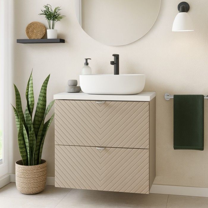 Badezimmer-Set AOKI: Unterschrank mit Schubladen 80cm + weißes Waschbecken