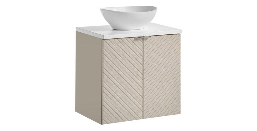 Ensemble AOKI : meuble sous vasque à placards 60cm + plan vasque blanc + vasque blanche ronde à poser