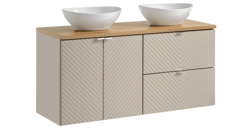 Meubles sous vasque à placards et tiroirs cachemire et plan pour vasque bois clair collection AOKI