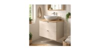 Ensemble AOKI : meuble sous vasque à tiroirs 80cm + plan vasque chêne + vasque ronde blanche à poser