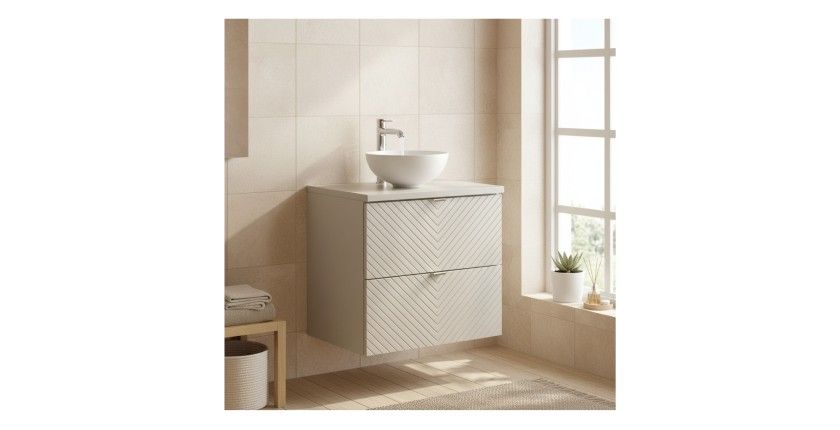Ensemble meuble sous vasque, plan pour vasque et vasque à poser AOKI mis en situation