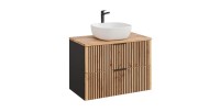 Set KINOKO: mobile con cassetti 80cm sotto il lavabo + piano lavabo + lavabo quadrato arrotondato bianco da appoggio