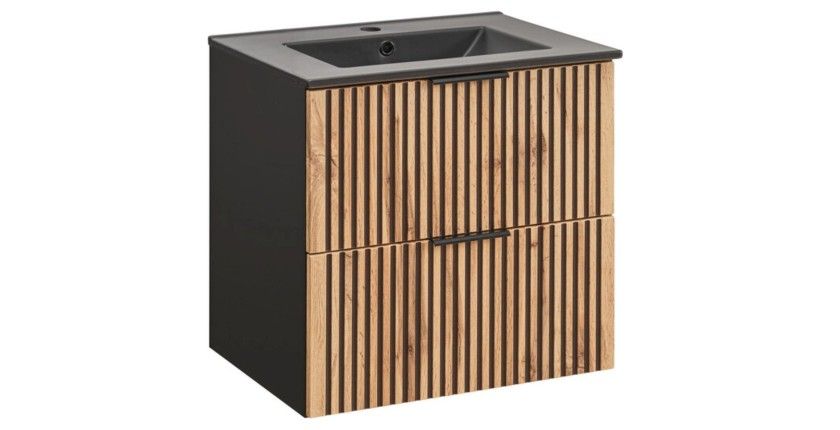 Ensemble meuble sous vasque et vasque encastrée noire KINOKO