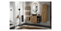 Set KINOKO: mobile sottolavabo 80cm + lavabo nero rotondo da appoggio + specchio LED + mobili contenitori