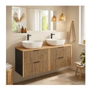 Ensemble meubles sous vasque, plan pour vasque et vasques à poser KINOKO 120cm mis en situation