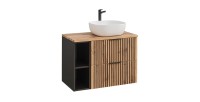 Insieme KINOKO: mobili sotto lavabo 80cm + piano lavabo + lavabo da appoggio quadrato arrotondato bianco