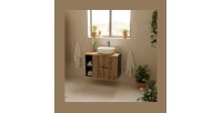 Insieme KINOKO: mobili sotto lavabo 80cm + piano lavabo + lavabo da appoggio quadrato arrotondato bianco
