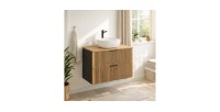 Set KINOKO: mobile sottolavabo con cassetti 100cm + piano in rovere + lavabo quadrato bianco da appoggio