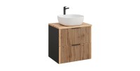 Insieme KINOKO: mobile sottolavabo con cassetti 60cm + piano lavabo in rovere + lavabo bianco quadrato da appoggio
