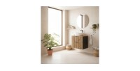 Insieme KINOKO: mobile sottolavabo con cassetti 60cm + piano lavabo in rovere + lavabo bianco quadrato da appoggio