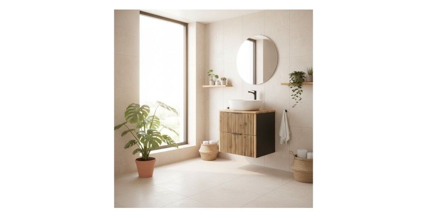 Meuble sous vasque 60cm, plan pour vasque et vasque à poser KINOKO mis en situation