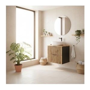 Meuble sous vasque 60cm, plan pour vasque et vasque à poser KINOKO mis en situation