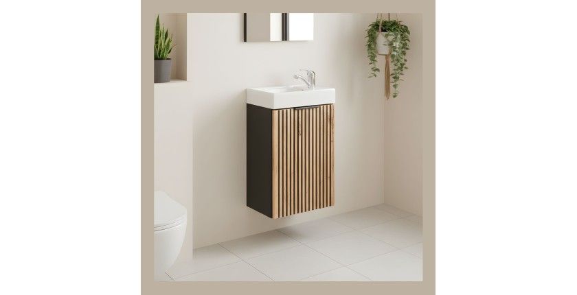 Set KINOKO: mobile sottolavabo con armadietti 40cm + lavabo rettangolare bianco da appoggio