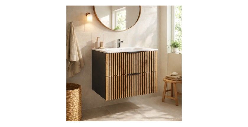 Meuble sous vasque 60cm et vasque encastrée KINOKO mis en situation