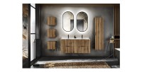 Set KINOKO: mobile sottolavabo 120cm + doppio lavabo incassato bianco + 2 specchi LED + mobili per il contenimento