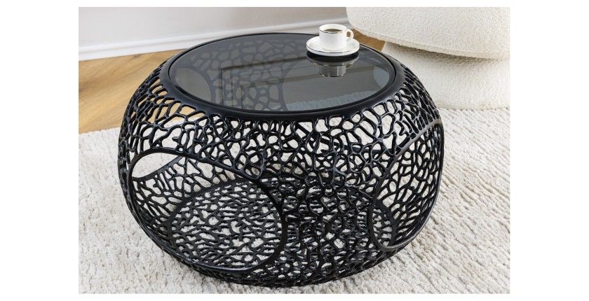 Table basse ronde avec niche centrale noire METRIX vue de haut