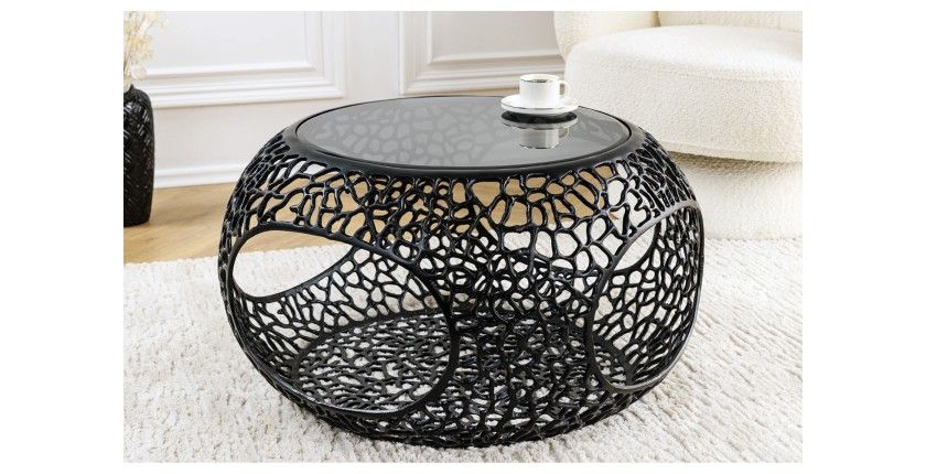 Table basse ronde avec niche centrale noire METRIX vue de face