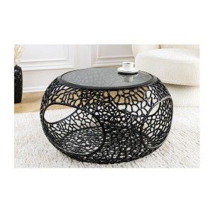 Table basse ronde avec niche centrale noire METRIX vue de face