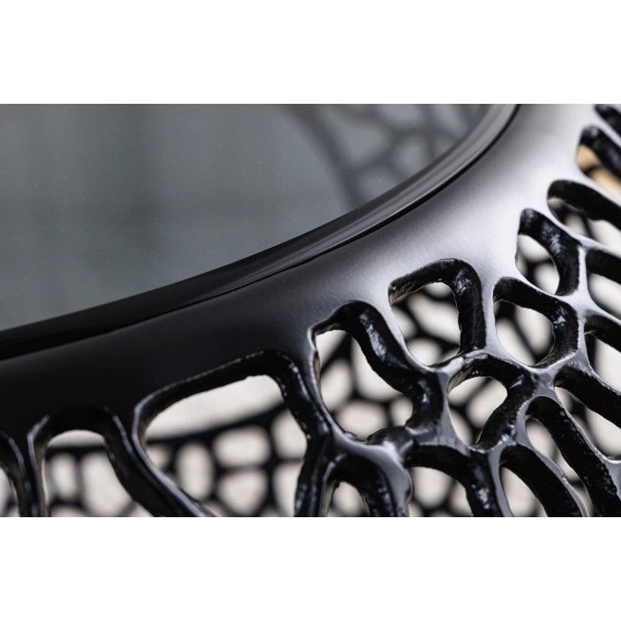 Tavolino METRIX rotondo 74 cm nero con piano in vetro temperato – Tavolino design con nicchie aperte