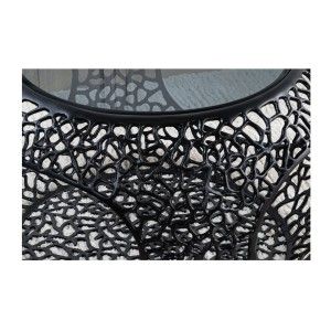 Zoom sur le corps de la table basse ronde avec niche centrale noire METRIX