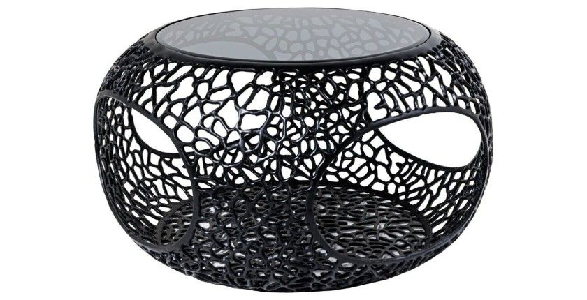 Table basse ronde avec niche centrale noire METRIX