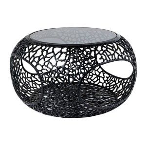 Table basse ronde avec niche centrale noire METRIX