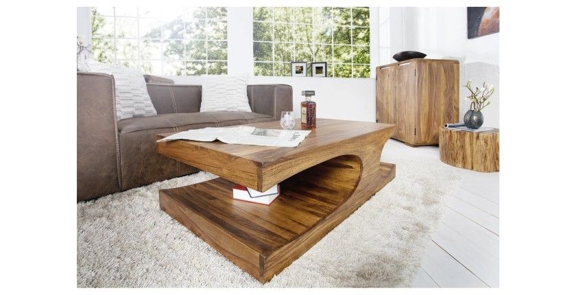 Table basse rectangulaire en bois de Sheesham NOMA vue de côté