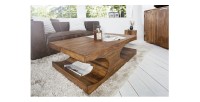 Table basse rectangulaire en bois de Sheesham NOMA vue de haut et de côté