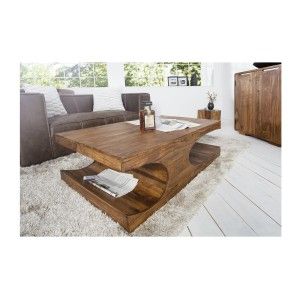 Table basse rectangulaire en bois de Sheesham NOMA vue de haut et de côté