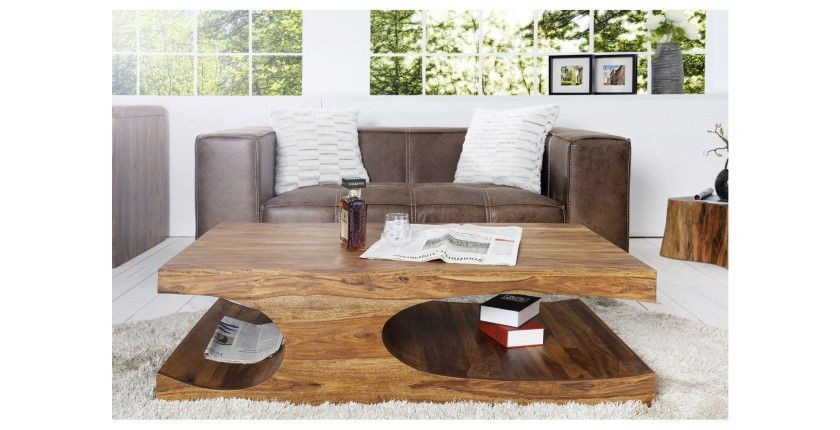 Table basse rectangulaire en bois de Sheesham NOMA mise en situation