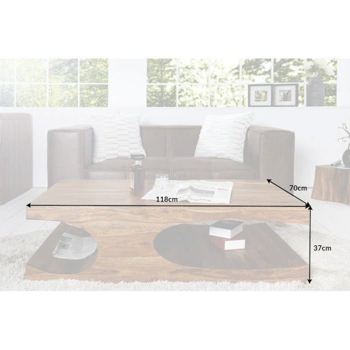 Mesa de centro NOMA 118 cm en madera de sheesham – Mesa de centro de diseño en madera maciza con nichos