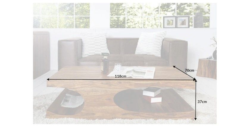 Table basse NOMA 118 cm en bois de sheesham – Table basse design en bois massif avec niches