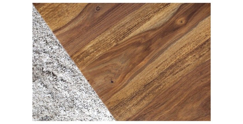 Zoom sur la texture du plateau de la table basse rectangulaire en bois de Sheesham NOMA