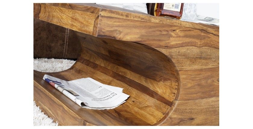 Zoom sur l'une des niches de la table basse rectangulaire en bois de Sheesham NOMA