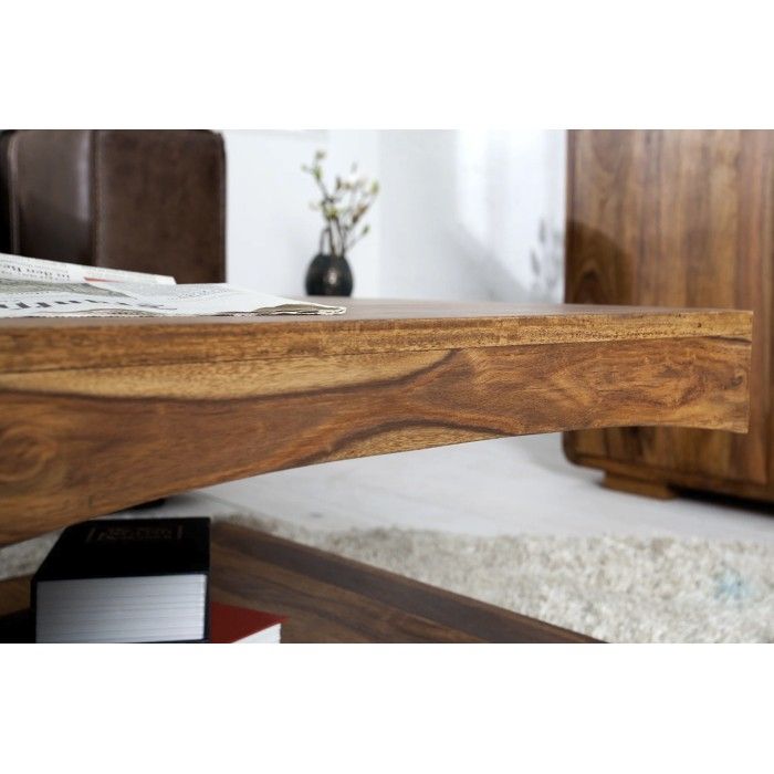Mesa de centro NOMA 118 cm en madera de sheesham – Mesa de centro de diseño en madera maciza con nichos