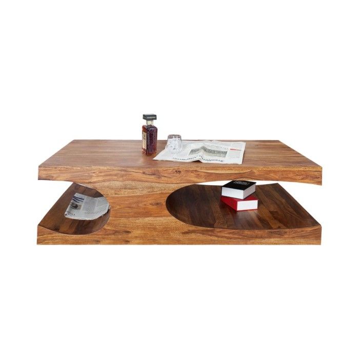 Mesa de centro NOMA 118 cm en madera de sheesham – Mesa de centro de diseño en madera maciza con nichos