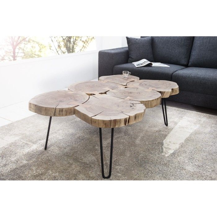 Rechteckiger Couchtisch NOMA 110 cm aus massivem Akazienholz – Design-Couchtisch mit Metallbeinen