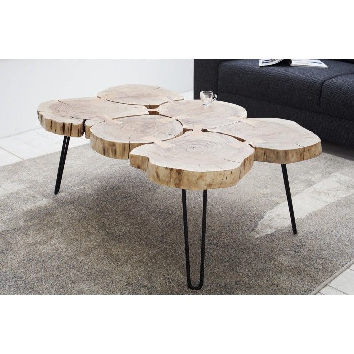 Rechteckiger Couchtisch NOMA 110 cm aus massivem Akazienholz – Design-Couchtisch mit Metallbeinen