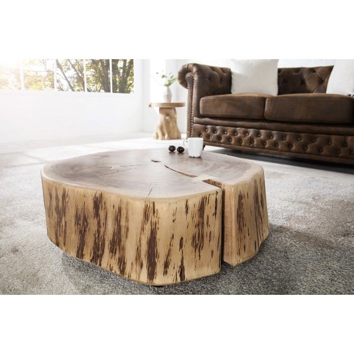 Tavolino basso NOMA rotondo 60 cm in legno massiccio di acacia - Tavolino basso design con piede metallico discreto