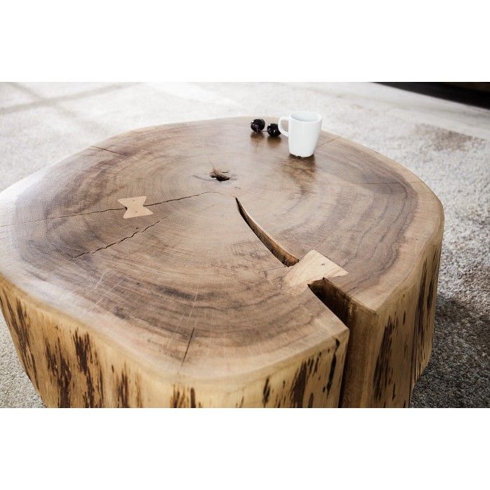 Tavolino basso NOMA rotondo 60 cm in legno massiccio di acacia - Tavolino basso design con piede metallico discreto