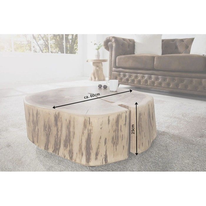 Tavolino basso NOMA rotondo 60 cm in legno massiccio di acacia - Tavolino basso design con piede metallico discreto