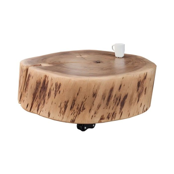 Tavolino basso NOMA rotondo 60 cm in legno massiccio di acacia - Tavolino basso design con piede metallico discreto
